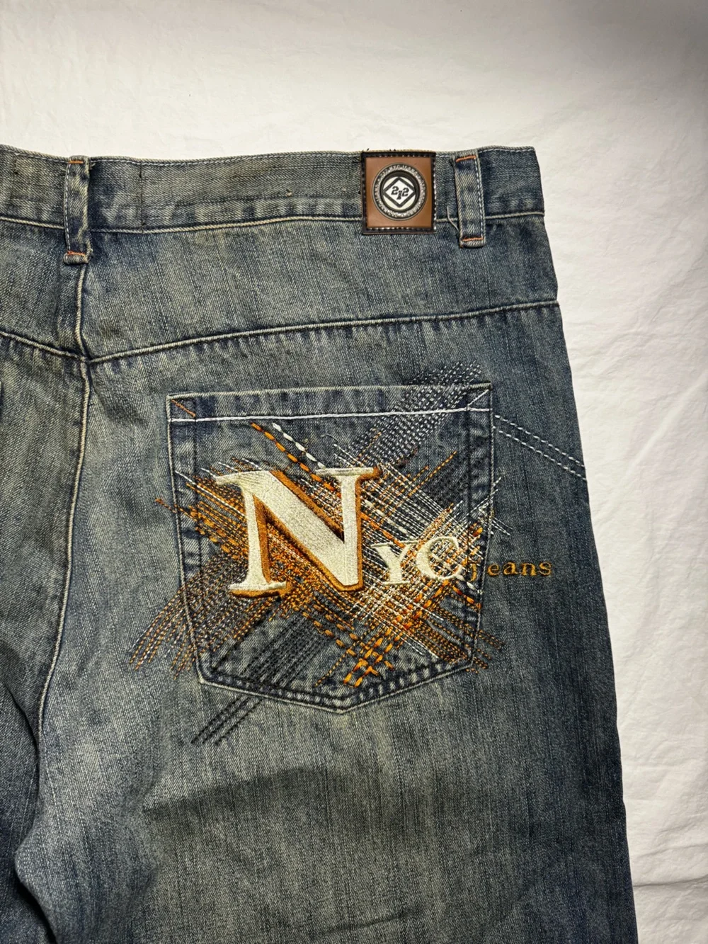 VINTAGE Y2K 212 NYC Brand Denim Embroidered Baggy Blue Men's Jeans Size 44x33